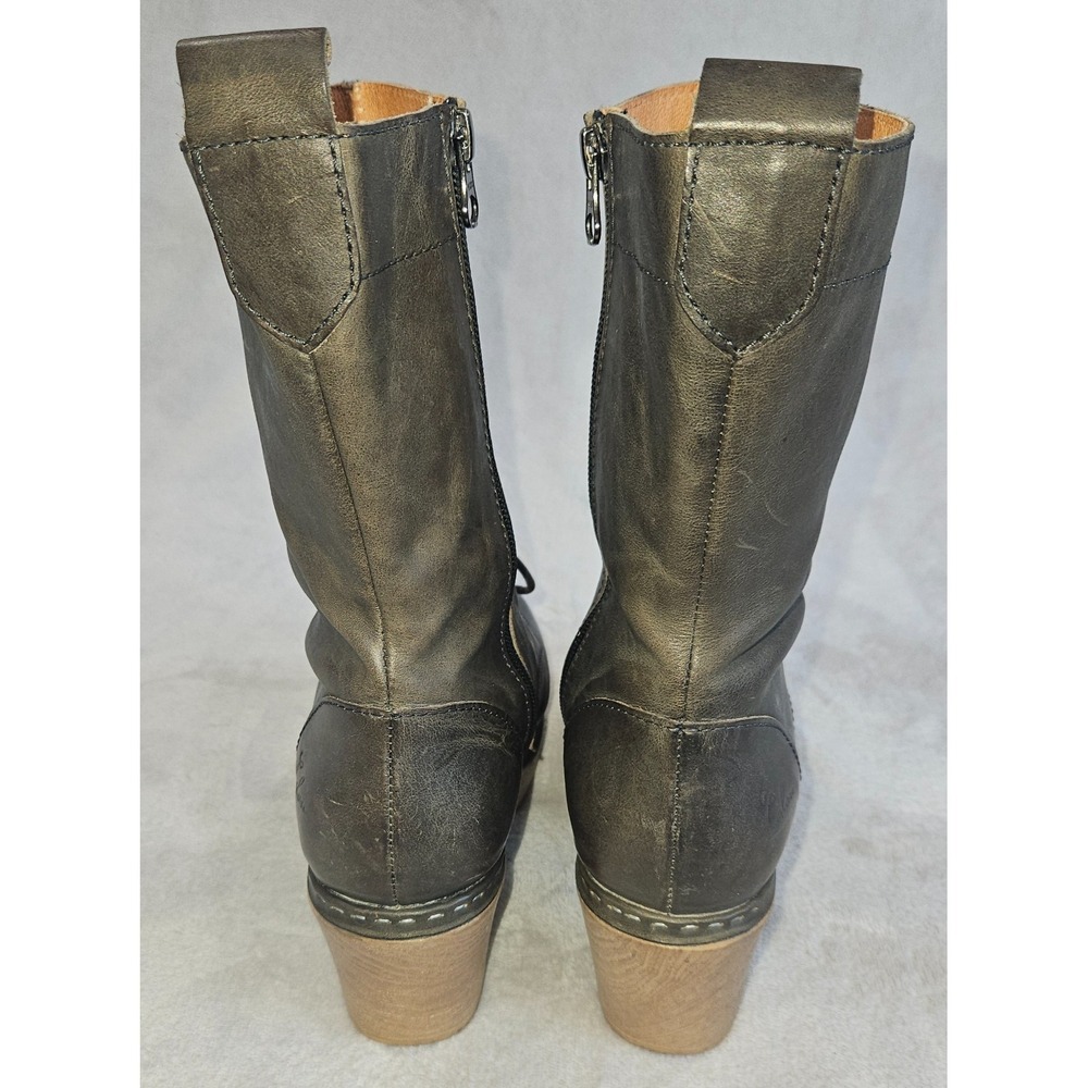 Calou Stockholm Greta Gray Leather Clog Boots Lace Up Boho Scandi Size 38 7.5 - Picture 2 of 7
